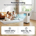 Simzlife Smart Portable Air Conditioner 14000 BTU, 3-in-1 AC for 400 Sq.Ft, APP Control, Self-Evaporative System, White