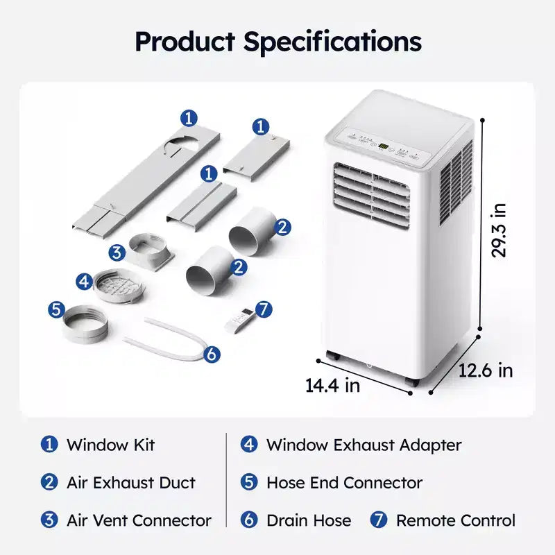 Simzlife Smart Portable Air Conditioner 14000 BTU, 3-in-1 AC for 400 Sq.Ft, APP Control, Self-Evaporative System, White