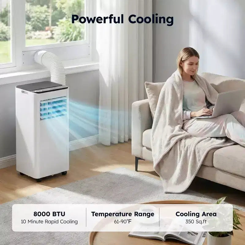 Simzlife Portable Air Conditioner 8000 BTU Fast Cooling AC Unit for Room up to 350 Sq.Ft, 3 in 1 Function, Remote Control