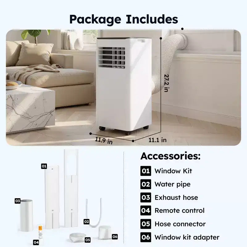 Simzlife Portable Air Conditioner 8000 BTU Fast Cooling AC Unit for Room up to 350 Sq.Ft, 3 in 1 Function, Remote Control