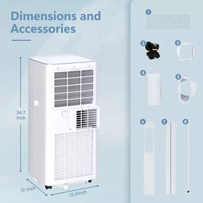 Simzlife Portable Air Conditioner 8000 BTU Fast Cooling AC Unit for Room up to 350 Sq.Ft, 3 in 1 Function, Remote Control