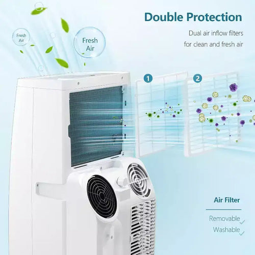 ¡Aire acondicionado portátil de 14,000 BTU con control remoto! Enfría habitaciones de hasta 65 m². Función 3 en 1, pantalla digital, temporizador de 24 horas, kit de instalación