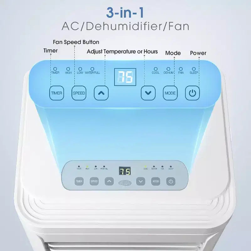 R.W.FLAME 10,000 BTU Portable Air Conditioner with Remote Control, 3-in-1 Air Conditioner with Digital Display, 24H Timer, Installation Kit for Home