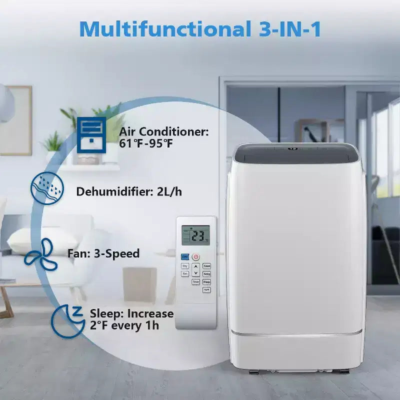 Portable Air Conditioner, 12000 BTU for Room up to 550 sq.ft, Dehumidifier & Fan, Portable AC with 3 Fan Speeds, 24H Timer, Remote Control
