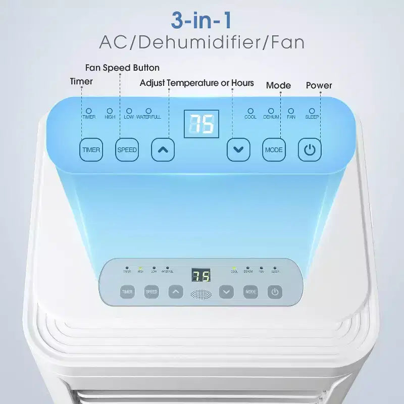 R.W.FLAME 8,000 BTU Portable Air Conditioner with Remote Control, 3-in-1 Air Conditioner with Digital Display,24Hrs Timer,Installation Kit for Home