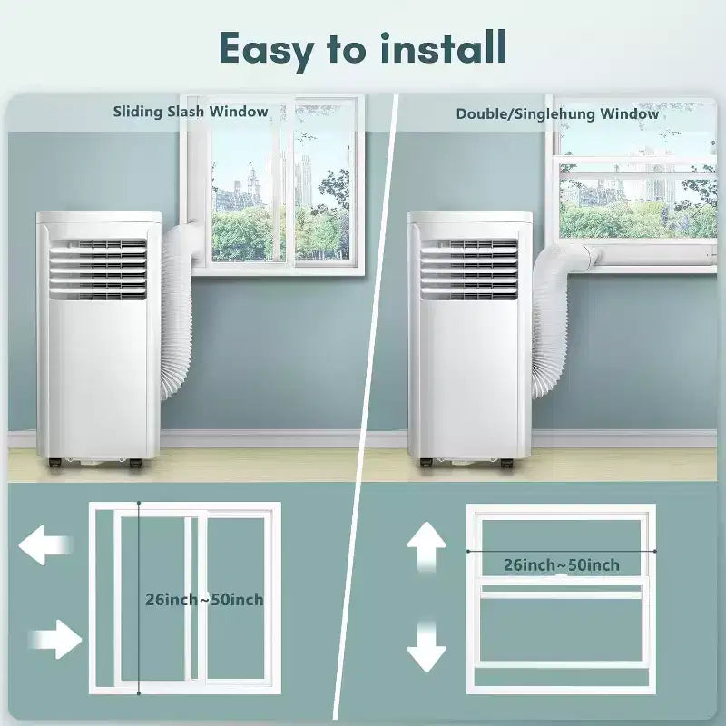 R.W.FLAME 8,000 BTU Portable Air Conditioner with Remote Control, 3-in-1 Air Conditioner with Digital Display,24Hrs Timer,Installation Kit for Home