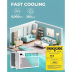8,000 BTU Window Air Conditioner with Remote Control, Smart Window AC Unit with Dehumidifier, Fan, Energy Saving, for Home/Living Room
