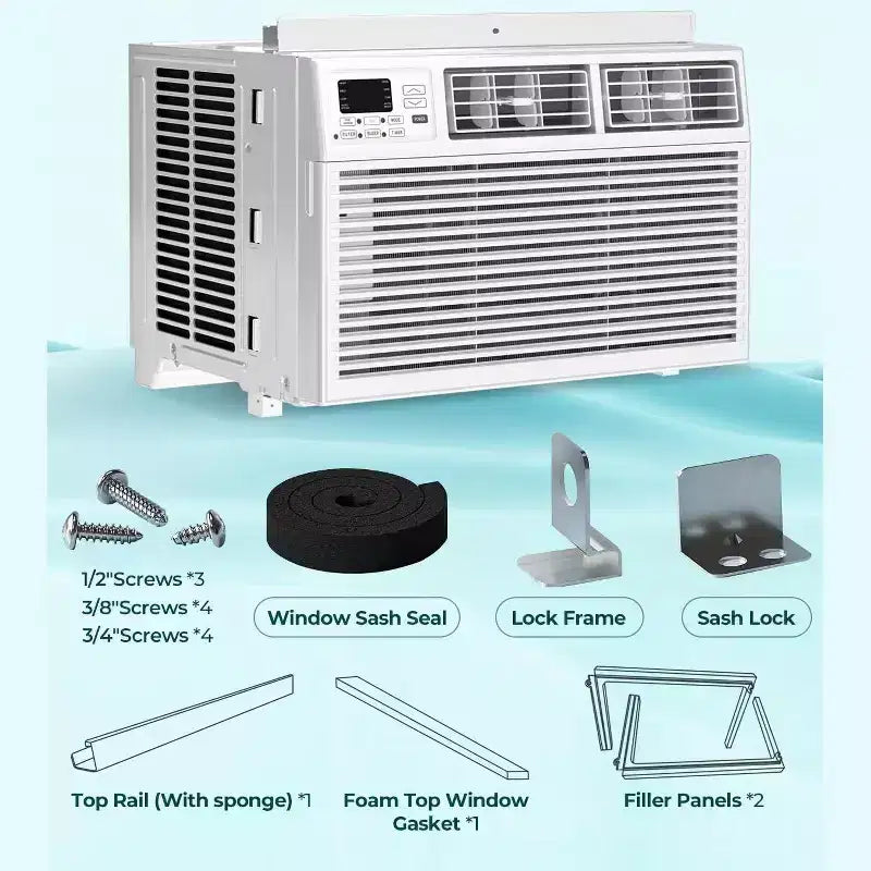 8,000 BTU Window Air Conditioner with Remote Control, Smart Window AC Unit with Dehumidifier, Fan, Energy Saving, for Home/Living Room