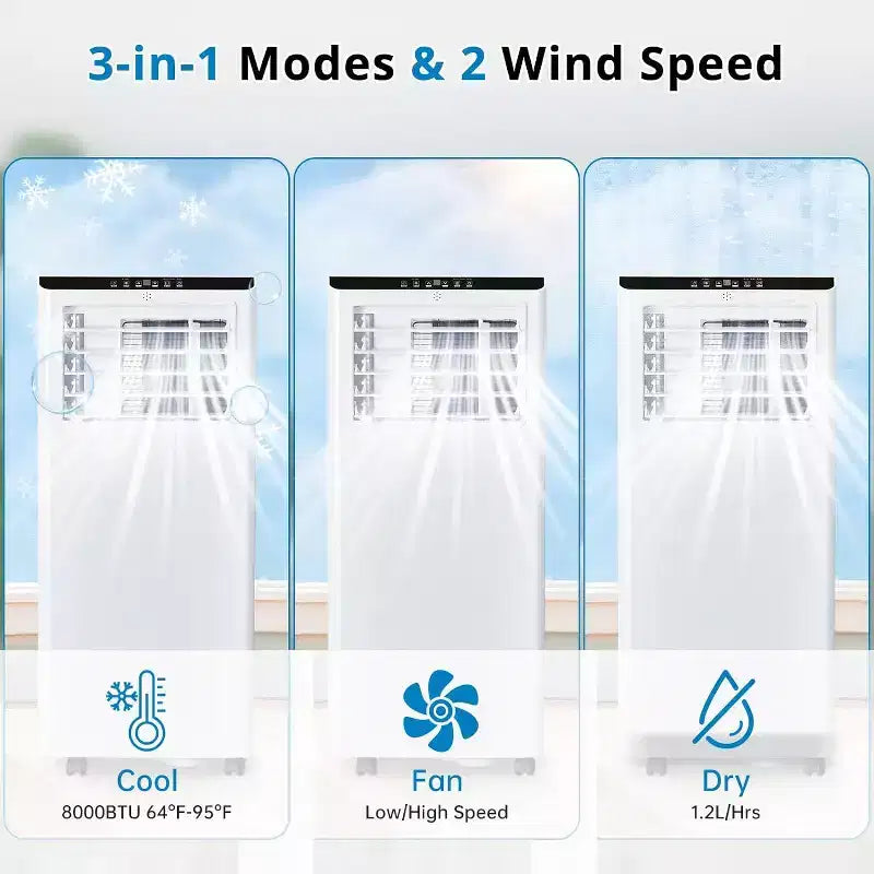 Garvee 8000 BTU AC Unit with Cool/Dehumidifier/Fan for Room, Office, White