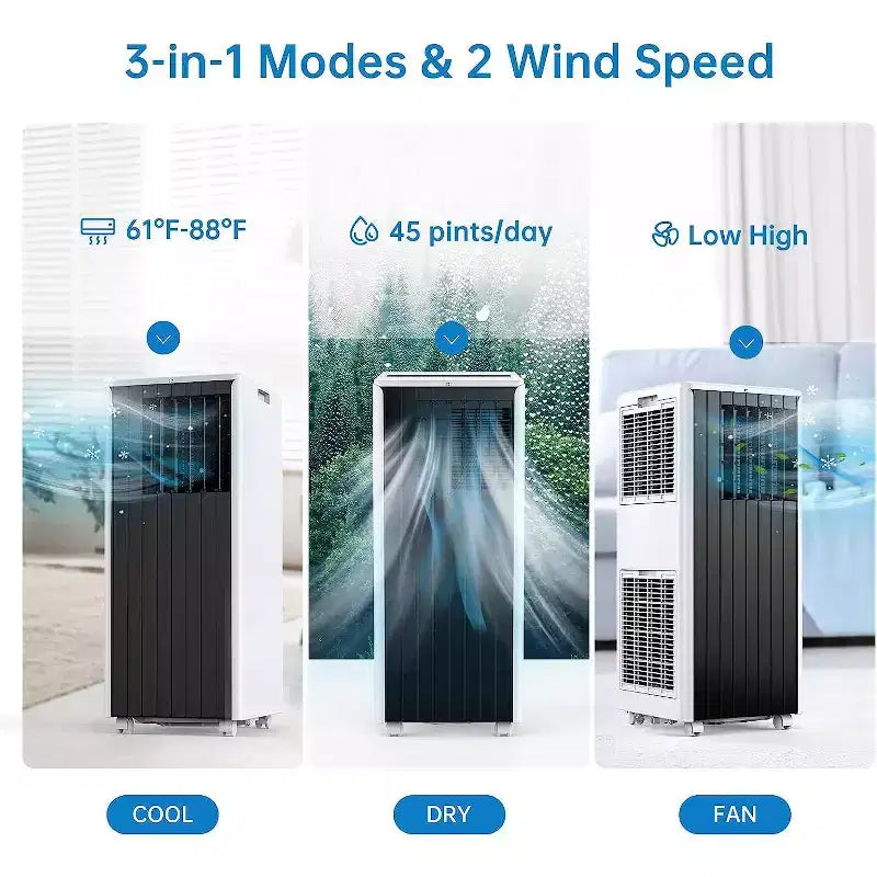 Garvee 8000 BTU Portable Air Conditioner, 3-in-1 AC Unit With Remote Control & Dehumidifier, Black