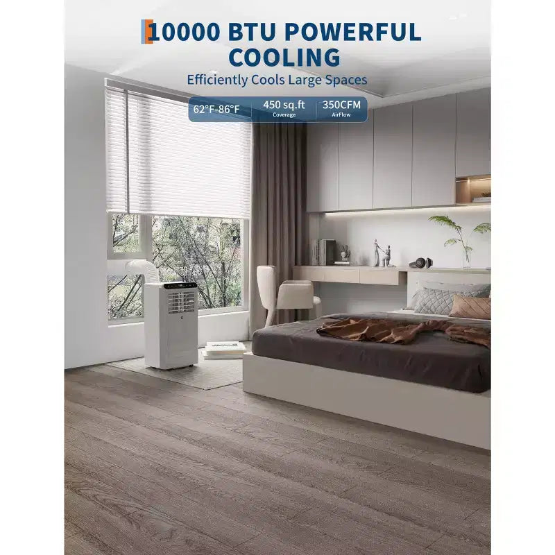 10,000 BTU Portable Air Conditioner with Heat, 3-in-1 Portable AC Unit with Fan & Dehumidifier, Room Air Conditioner Cools up to 450 Sq. Ft