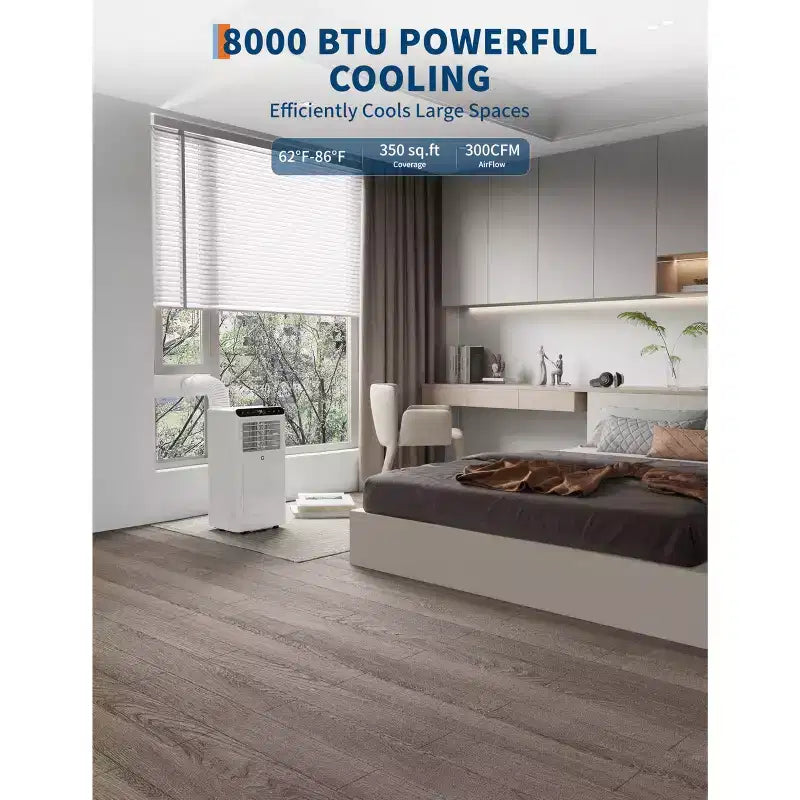 8,000 BTU Portable Air Conditioners, 3-in-1 Portable AC Unit Cools Up to 350 Sq.Ft, Conditioner with Fast Cooling/Energy Saving/24Hrs Timer