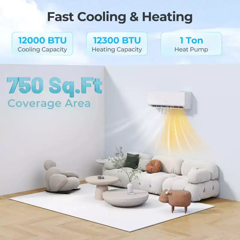 Costway 12000 BTU Mini Split Air Conditioner & Heater with 1 Ton Heat Pump Installation Kit