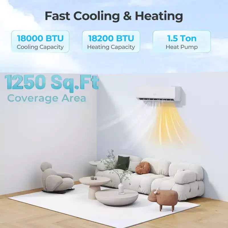 Costway 18000 BTU Mini Split Air Conditioner & Heater 25 SEER2 208-230V AC Unit