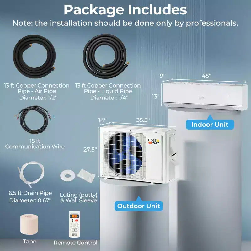 Costway 18000 BTU Mini Split Air Conditioner & Heater 25 SEER2 208-230V AC Unit