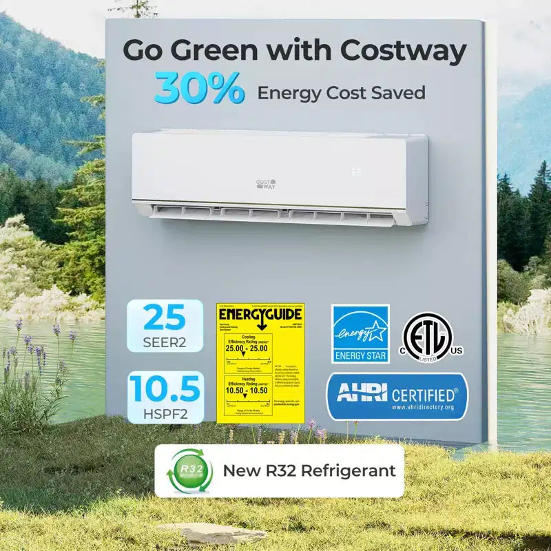 Costway 18000 BTU Mini Split Air Conditioner & Heater 25 SEER2 208-230V AC Unit