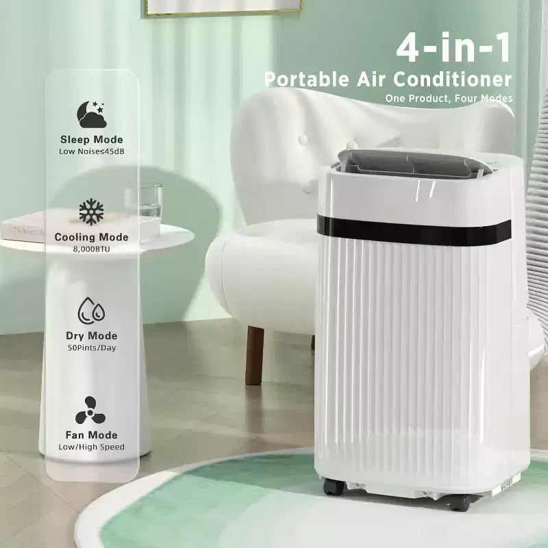 Aires acondicionados portátiles ZAFRO de 12.000 BTU enfrían habitaciones de hasta 51 m², aire acondicionado portátil con funciones de enfriamiento, ventilador, deshumidificador y modo nocturno, blanco