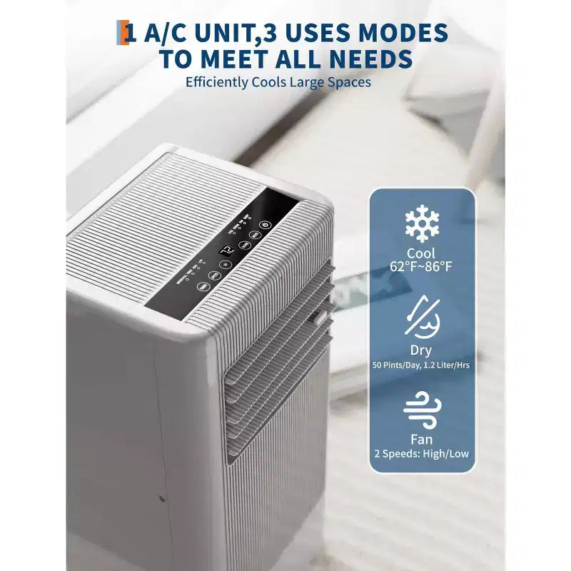 8,000 BTU Portable Air Conditioner Up to 350 Sq.Ft, 3-In-1 Small AC Unit with Cool/Fan/Dehumidifier