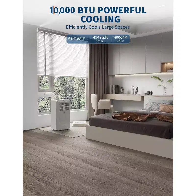 10,000 BTU Portable Quiet Air Conditioners, 3-in-1 Portable AC Unit Cools Up to 450 Sq.Ft with Fast Cooling/Remote Control/24Hrs Timer for Bedroom