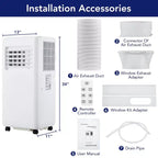 8,000 BTU (ASHRAE) / 6,000 BTU (SACC) Portable Air Conditioner /AC with Cooling, Dehumidifier Fan Function, Remote Control, Sleep Mode, 24H Timer