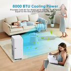 8000 BTU Ultra Quiet Portable Air Conditioner 3-in-1 AC with Dehumidifier & Fan, 24H Timer,Window Kit & Remote for 350 Sq.Ft