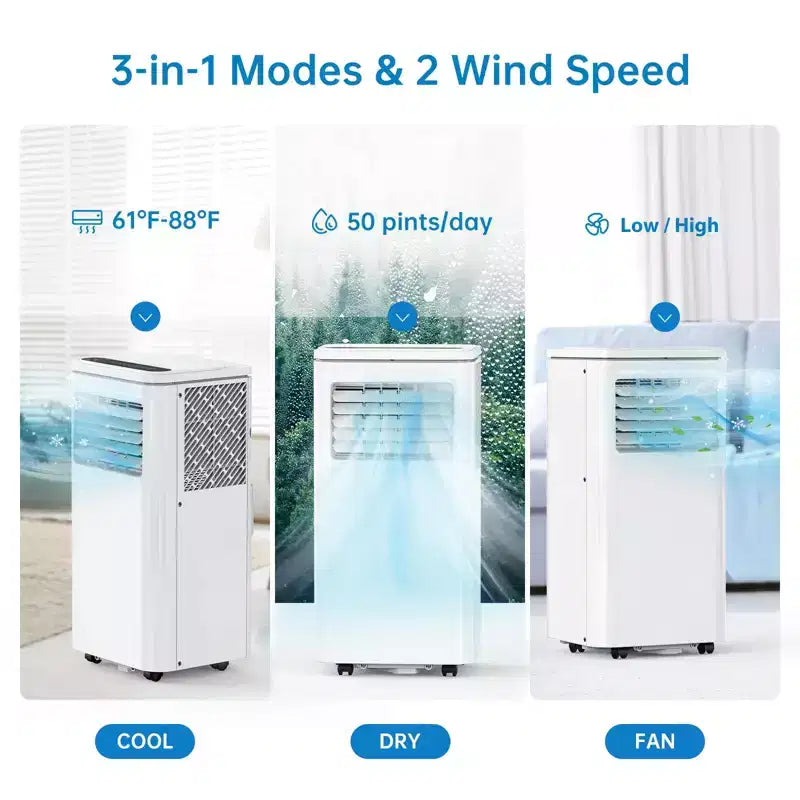 Aires Acondicionados Portátiles de 10000 BTU Enfrían Hasta 41.8 m², Unidades de Aire Acondicionado Portátiles 3 en 1 para Habitaciones con Ventilador