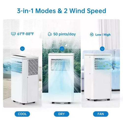 Aires Acondicionados Portátiles de 10000 BTU Enfrían Hasta 41.8 m², Unidades de Aire Acondicionado Portátiles 3 en 1 para Habitaciones con Ventilador