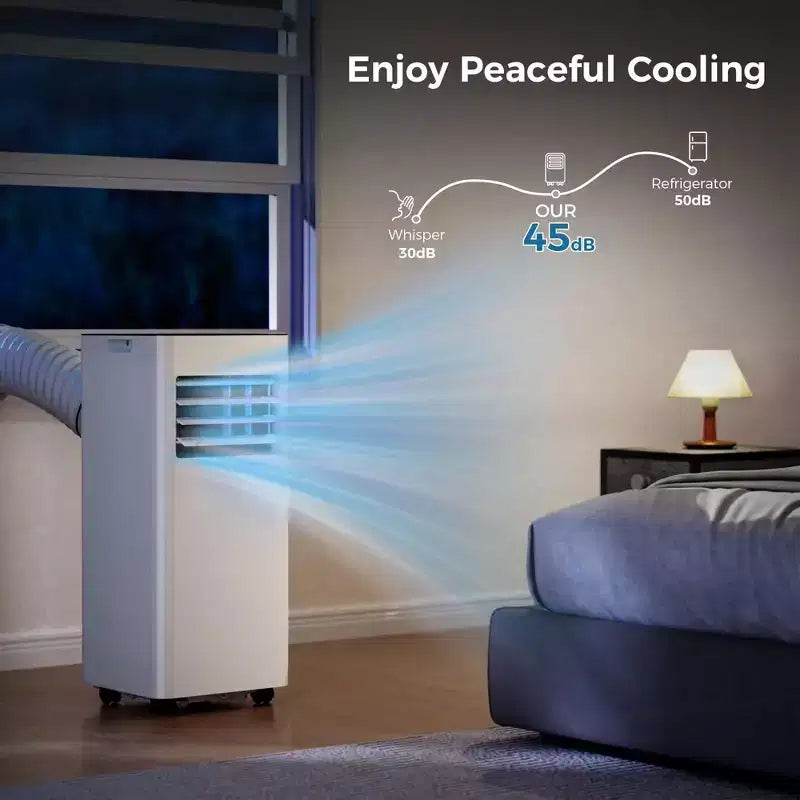 10,000 BTU Portable Air Conditioner, 4 Modes, Fast Cooling, Self-Evaporation, Remote Control, Timer, for Bedroom/Dorm/Indoor Use, White