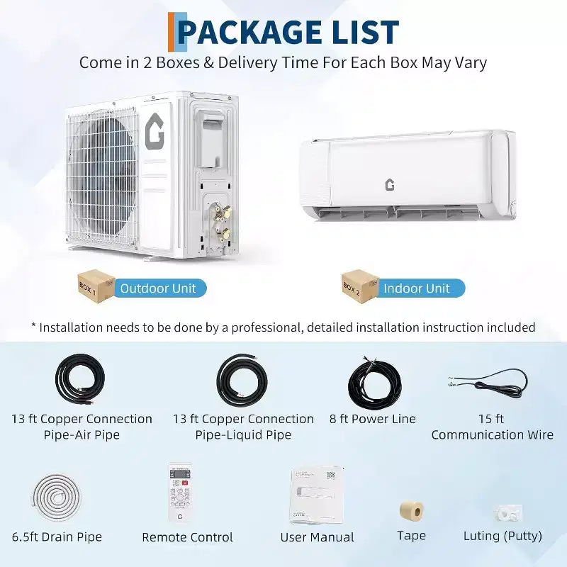 Aire Acondicionado Mini Split con Wifi de 18000 BTU, 19 SEER2 208-230V Inverter Sin Ductos de Pared con WiFi y Compatible con Alexa
