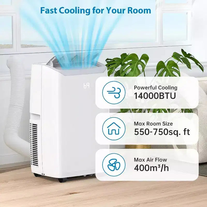 Aire acondicionado portátil 3 en 1 de 14.000 BTU con kit para ventana, enfría hasta 70 m², deshumidificador de 35,5 litros