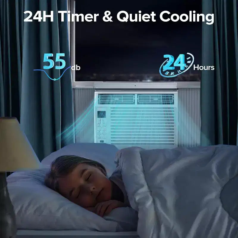 Acondicionador de aire pequeño de ventana ZAFRO de 6,000 BTU, enfría hasta 23 metros cuadrados con ultra silencioso, tamaño compacto, filtro lavable, control remoto