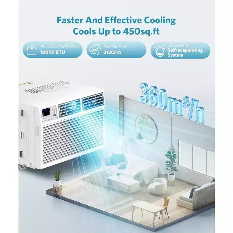 ZAFRO 10,000 BTU Window Air Conditioner Cools up to 450 Sq. ft, Ultra Quiet Window AC Unit with Remote Control