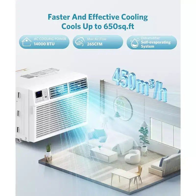 ZAFRO 14,000 BTU Window Air Conditioner Cools up to 650 Sq. ft, Ultra Quiet Window AC Unit with Remote Control