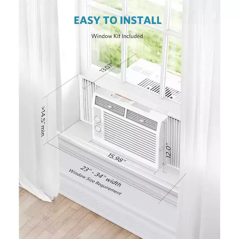 ZAFRO 5,000 BTU Window Air Conditioner Cools Up to 150 Sq. Ft, Utral Quiet Air Conditioner Window Unit with Mechanical Controls, 2 Fan Speeds