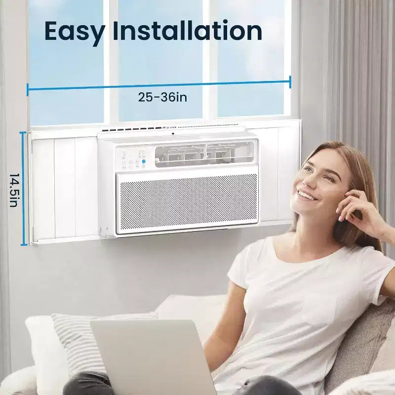 Aire acondicionado de ventana ZAFRO, unidad de aire acondicionado de ventana de 12,000 BTU con control remoto y por aplicación, enfría habitaciones de hasta 46 metros cuadrados, 6 modos, 4 velocidades de ventilador