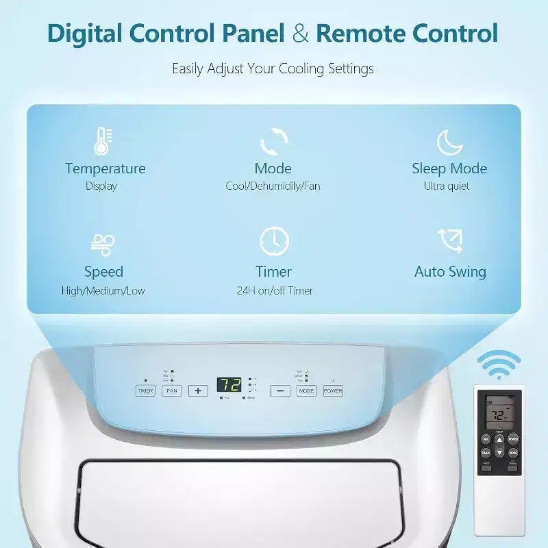 Aires Acondicionados Portátiles ZAFRO 14.000 BTU, Refrigeración, Deshumidificador y Ventilador 3 en 1, Aire Acondicionado Portátil con Control Remoto, Silencioso