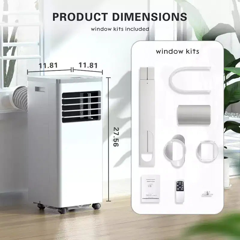 ZAFRO Mando a distancia y kit de ventana, unidad de aire acondicionado 3 en 1 con deshumidificador incorporado, modo ventilador, aire acondicionado portátil, blanco (8.000 BTU)
