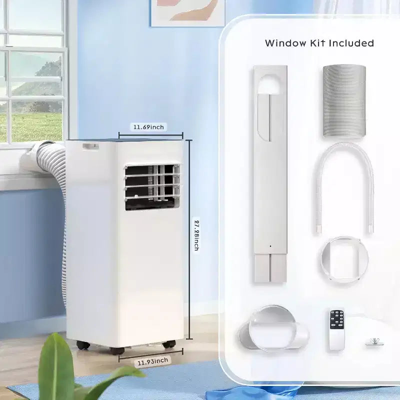 Aire acondicionado portátil ZAFRO, 8000 BTU, 3 modos y velocidades con control remoto, temporizador de 24 horas para dormitorio/oficina, blanco