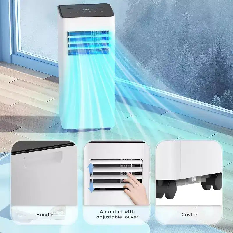 Aire acondicionado portátil ZAFRO, 8000 BTU, 3 modos y velocidades con control remoto, temporizador de 24 horas para dormitorio/oficina, blanco