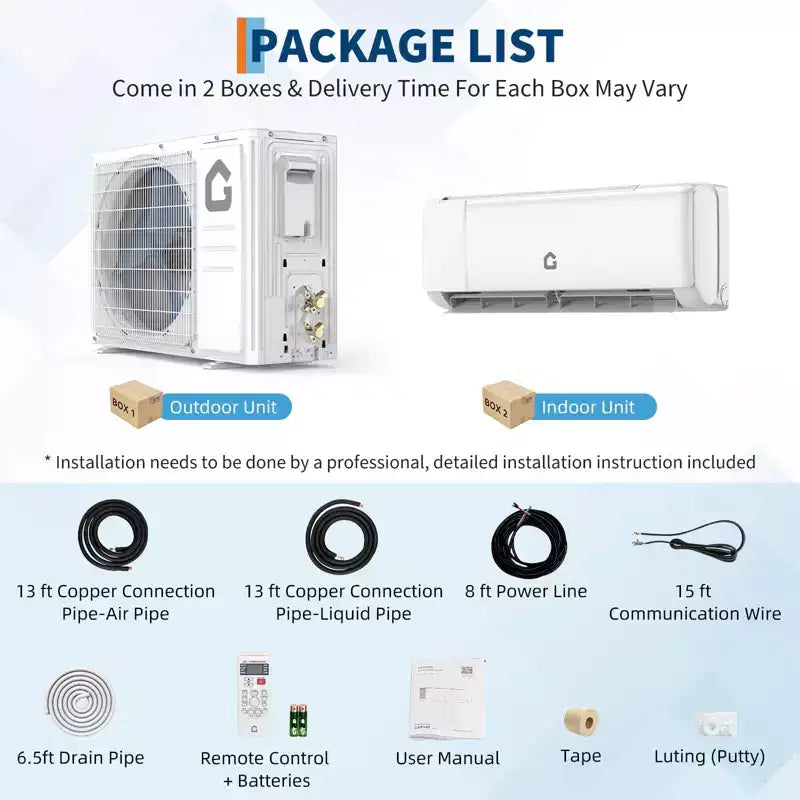 12000 BTU Wifi Mini Split AC, 21 SEER2 208-230V Inverter Ductless Wall AC w/WiFi & Alexa Compatible