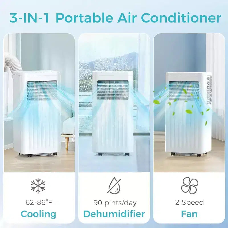 Aires acondicionados portátiles ZAFRO, unidad de aire acondicionado portátil que enfría, con control remoto, aires acondicionados de habitación de 4 modos con pantalla digital