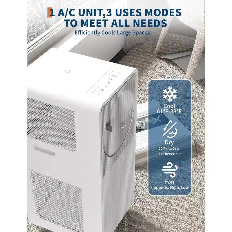 10,000 BTU Drainage-free Portable Air Conditioner for Indoor Rooms, 3-In-1 AC Unit for Bedroom 160-215 Sq.Ft