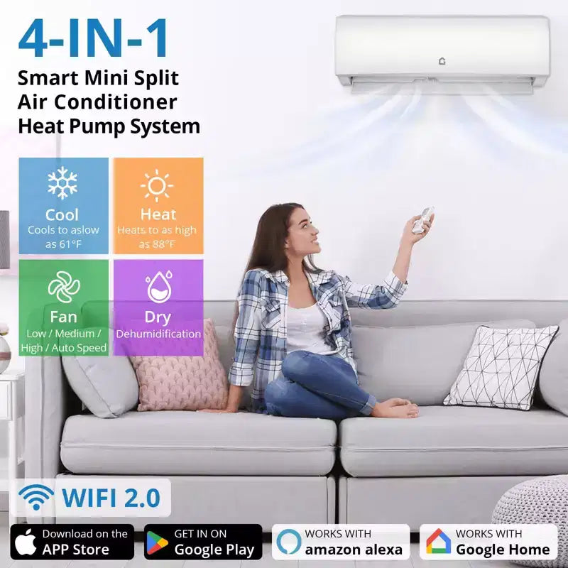 12,000 BTU Ductless Mini Split AC System, 20 SEER2 R45 Series Wifi Enabled Ductless AC Cool Up to 750 Sq. Ft, Complete Installation Kit, 208V/230V