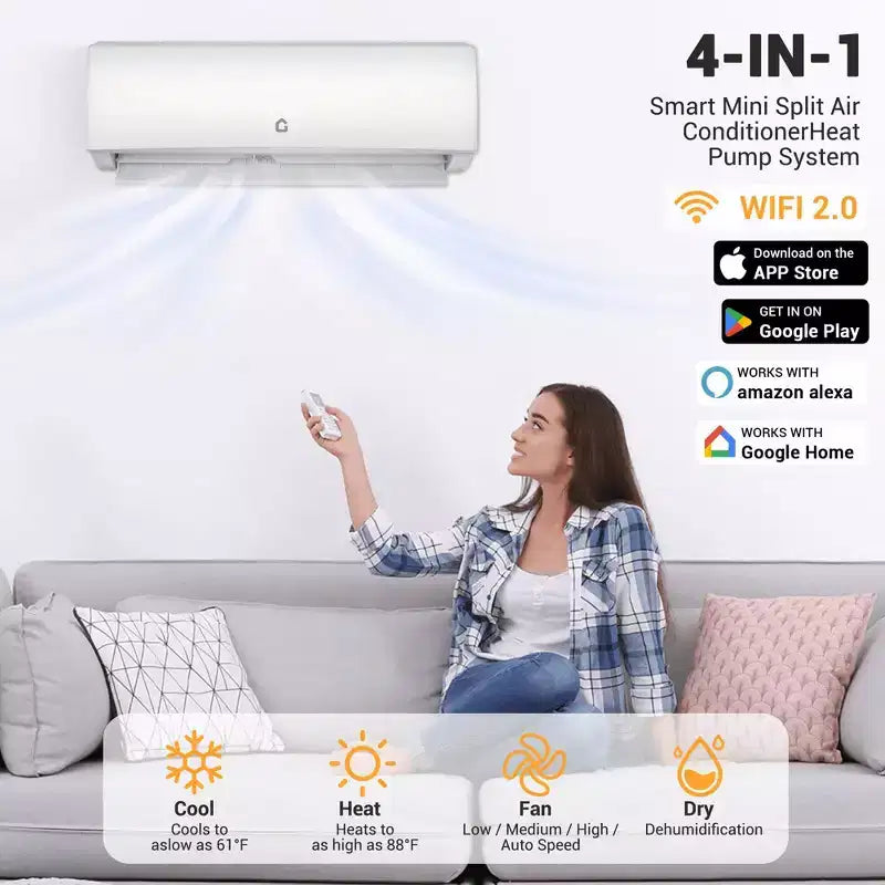 9000 BTU Mini Split Air Conditioner, Wifi Enabled 20 SEER2 230V Ductless AC Unit Cool up to 450 Sq. Ft, Inverter Ductless Air Conditioner,White
