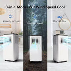 8000Btu Portable Air Conditioner with Remote Control,Quiet AC Unit with Cool, Dehumidifier & Fan Mode Room Cooling Up to 350 sq ft,24 Hour Timer,White