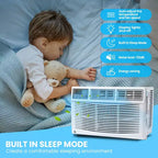 8000 BTU Window Air Conditioner Unit with Remote Control, Cools Rooms Up to 450 Sq ft, 3 Cooling & Fan Speeds Quiet Operation, Easy Install Kit