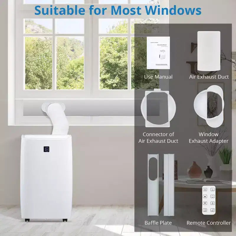 Aires Acondicionados Portátiles, AC Portátil de 14000 BTU, Enfría hasta 70 m² AC Móvil 3 en 1 para Habitación con Deshumidificador, Ventilador, Modo Suspendido, Temporizador de 24H
