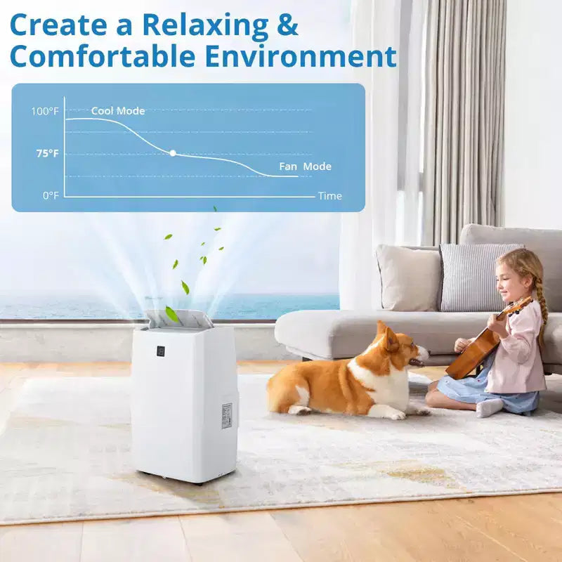 Aires Acondicionados Portátiles, AC Portátil de 14000 BTU, Enfría hasta 70 m² AC Móvil 3 en 1 para Habitación con Deshumidificador, Ventilador, Modo Suspendido, Temporizador de 24H