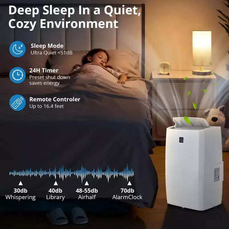 Aires Acondicionados Portátiles, AC Portátil de 14000 BTU, Enfría hasta 70 m² AC Móvil 3 en 1 para Habitación con Deshumidificador, Ventilador, Modo Suspendido, Temporizador de 24H