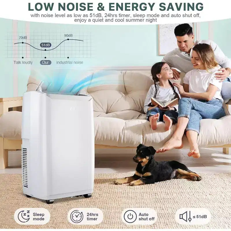 Aire acondicionado portátil de 14000 BTU, enfriamiento rápido 70 m², aire acondicionado de piso portátil 3 en 1 con enfriamiento, deshumidificación y ventilador